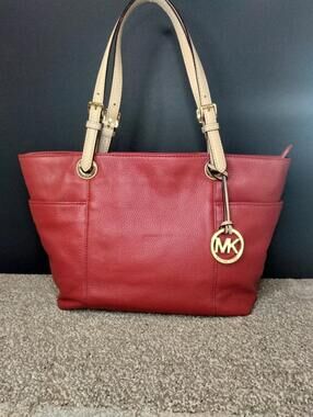 Michael Kors Bedford Leather Tote Shoulder Bag Purse - Red Meduim Gold Hardware